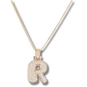 Bubble Letter Pendant "R" Initial w/Necklace Chain